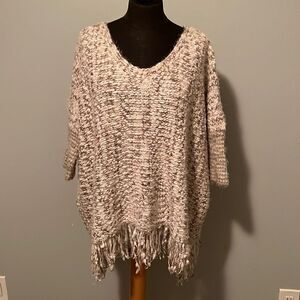 Umgee Women's Taupe Cream Scoop Neck Chunky Popcorn Knit Fringe Sweater Shrug